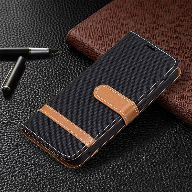 Para Iphone 13 Pro Max 6.7 Pulgadas Diseño de Billetera Jeans a Prueba de Gotas Portes de Cuero Soporte de Cuero Cubierta Del Teléfono - Negro