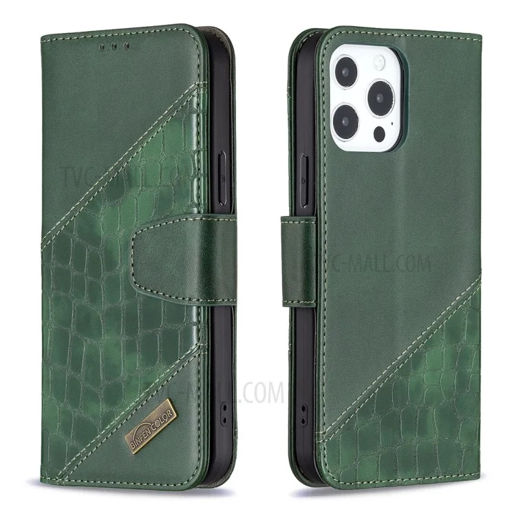 Binfen Color Wallet Stand Design BF04 Custodia Per Protezione Del Telefono Splicing Texture Cancing Per Iphone 13 Pro Max 6,7 Pollici - Verde