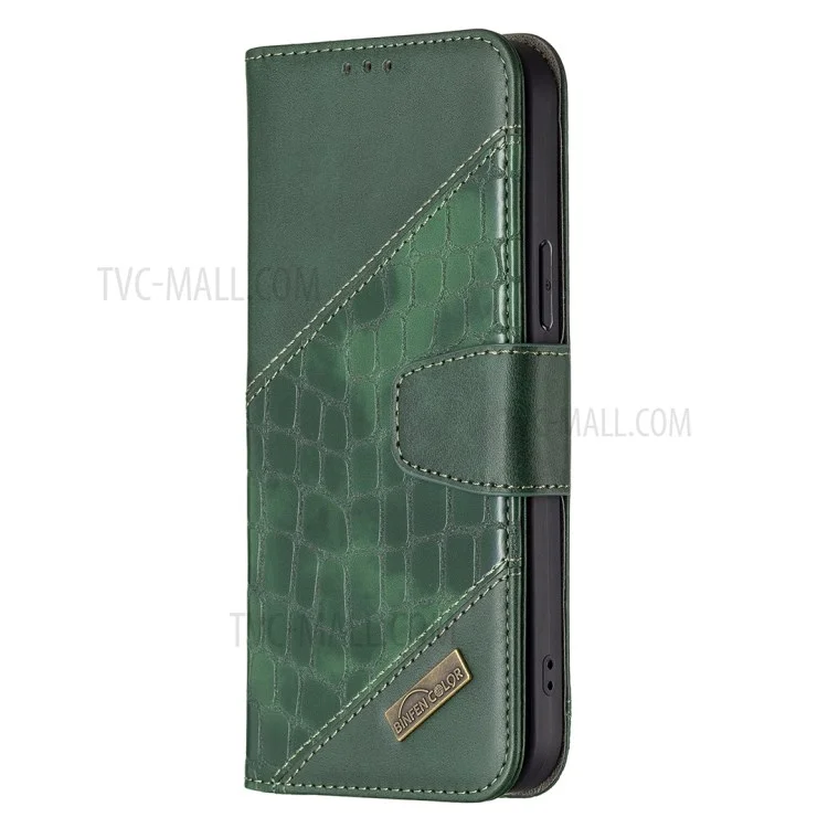 Binfen Color Wallet Stand Design BF04 Custodia Per Protezione Del Telefono Splicing Texture Cancing Per Iphone 13 Pro Max 6,7 Pollici - Verde