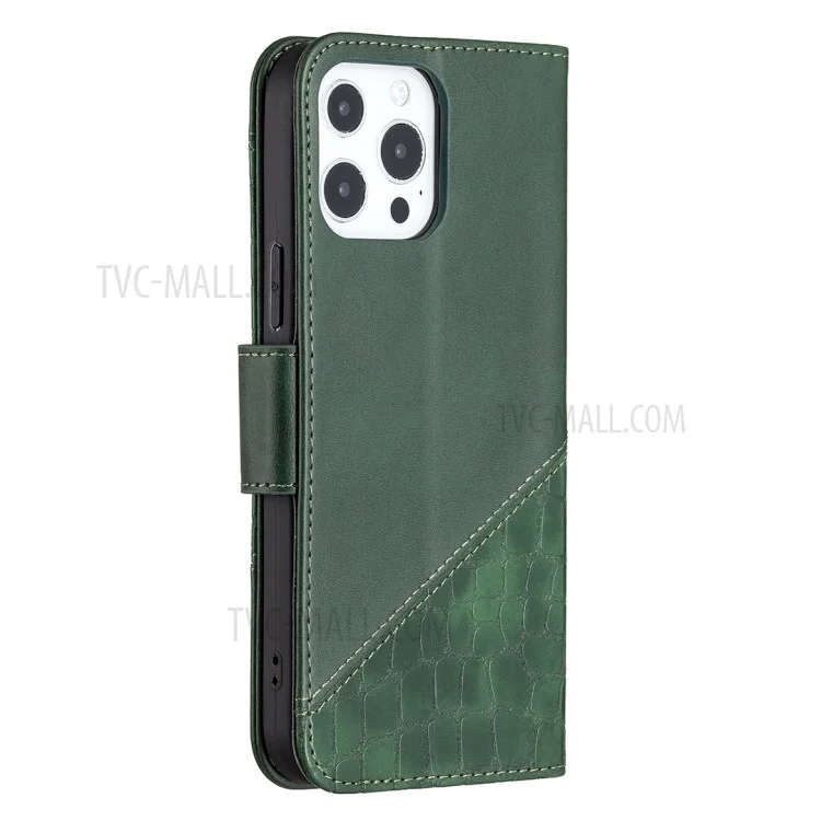 Binfen Color Wallet Stand Design BF04 Custodia Per Protezione Del Telefono Splicing Texture Cancing Per Iphone 13 Pro Max 6,7 Pollici - Verde
