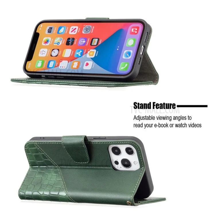 Binfen Color Wallet Stand Design BF04 Custodia Per Protezione Del Telefono Splicing Texture Cancing Per Iphone 13 Pro Max 6,7 Pollici - Verde