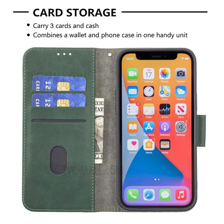 Binfen Color Wallet Stand Design BF04 Custodia Per Protezione Del Telefono Splicing Texture Cancing Per Iphone 13 Pro Max 6,7 Pollici - Verde