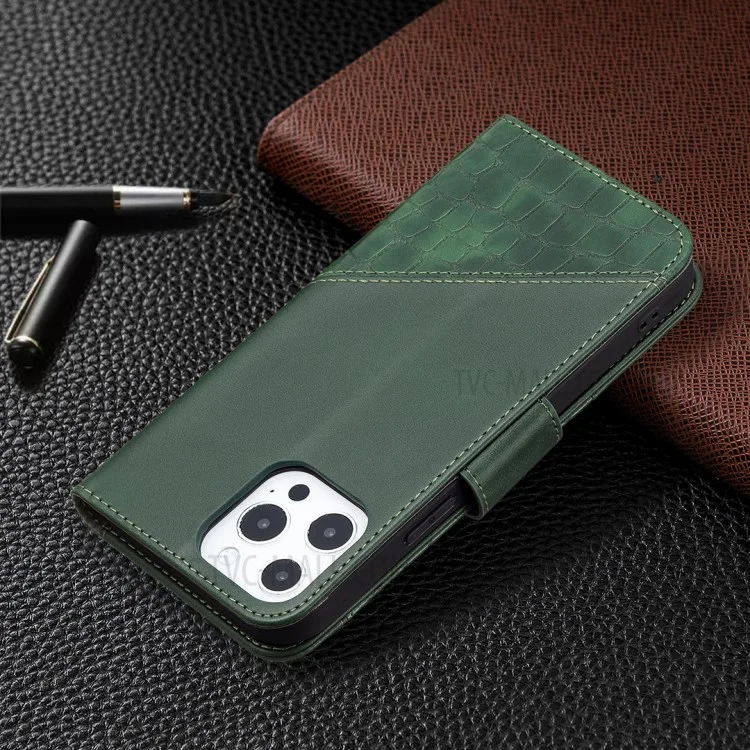 Binfen Color Wallet Stand Design BF04 Custodia Per Protezione Del Telefono Splicing Texture Cancing Per Iphone 13 Pro Max 6,7 Pollici - Verde