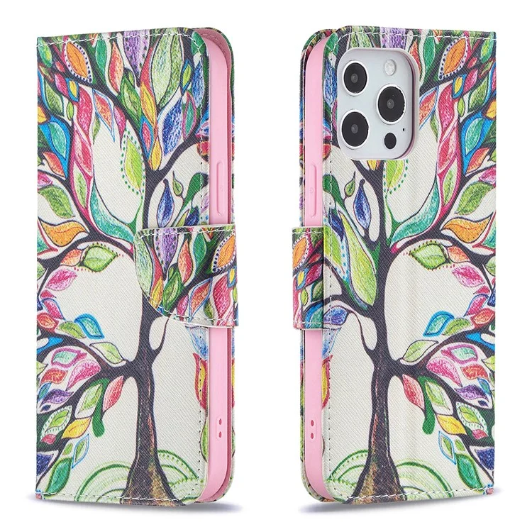 Stand Pattern Printing Premium PU Leather Wallet Phone Case Magnetic Flip Cover for iPhone 13 Pro Max 6.7 inch - Life Tree