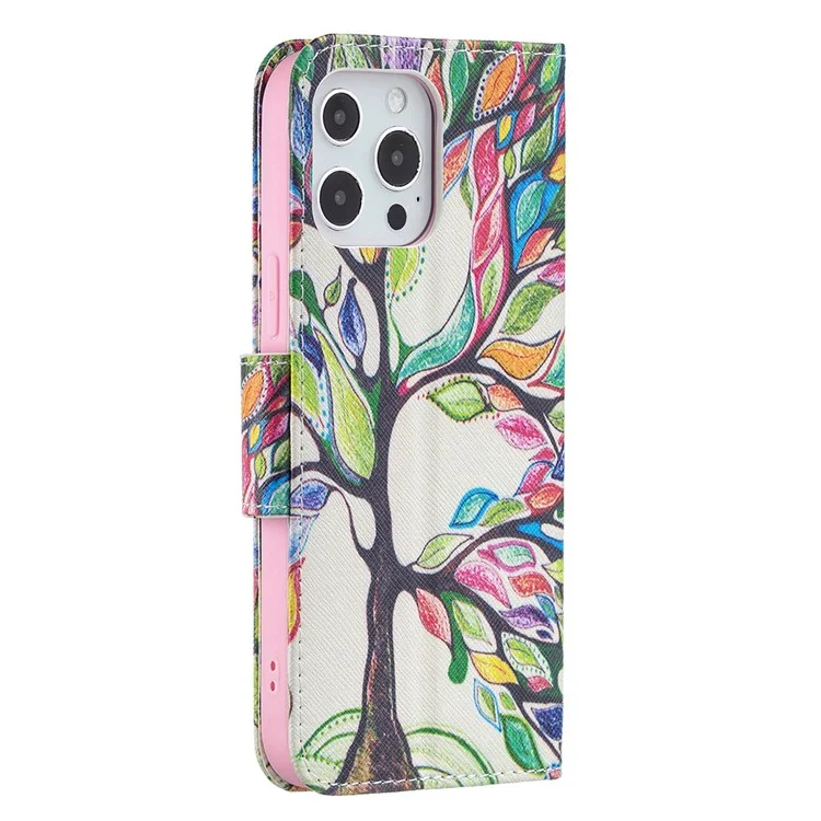 Stand Pattern Printing Premium PU Leather Wallet Phone Case Magnetic Flip Cover for iPhone 13 Pro Max 6.7 inch - Life Tree