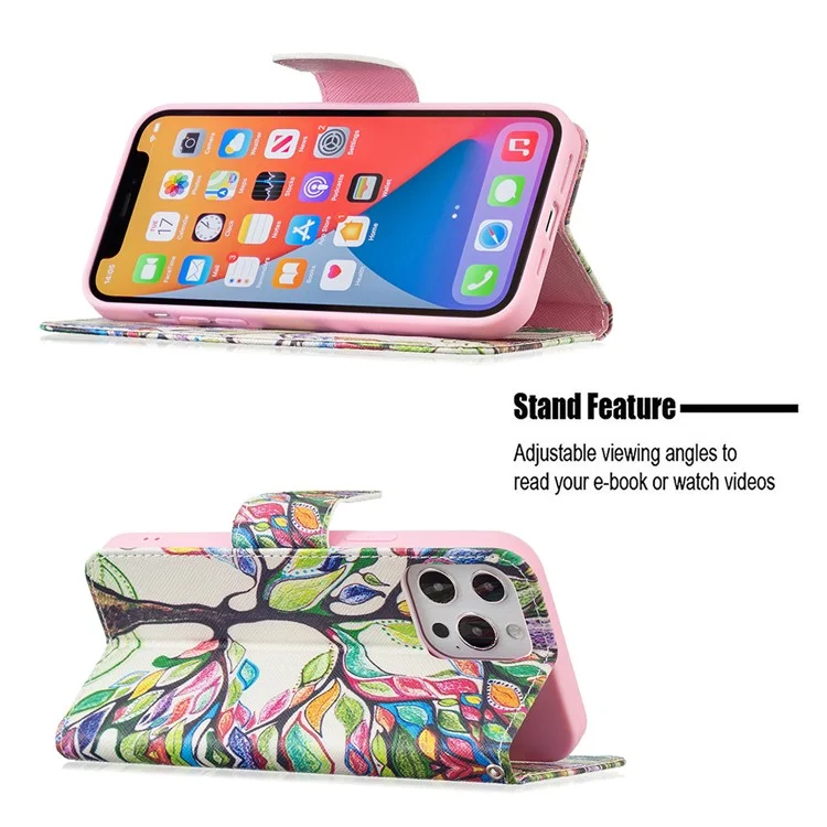 Stand Pattern Printing Premium PU Leather Wallet Phone Case Magnetic Flip Cover for iPhone 13 Pro Max 6.7 inch - Life Tree