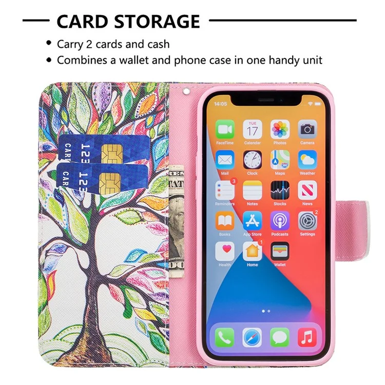 Stand Pattern Printing Premium PU Leather Wallet Phone Case Magnetic Flip Cover for iPhone 13 Pro Max 6.7 inch - Life Tree