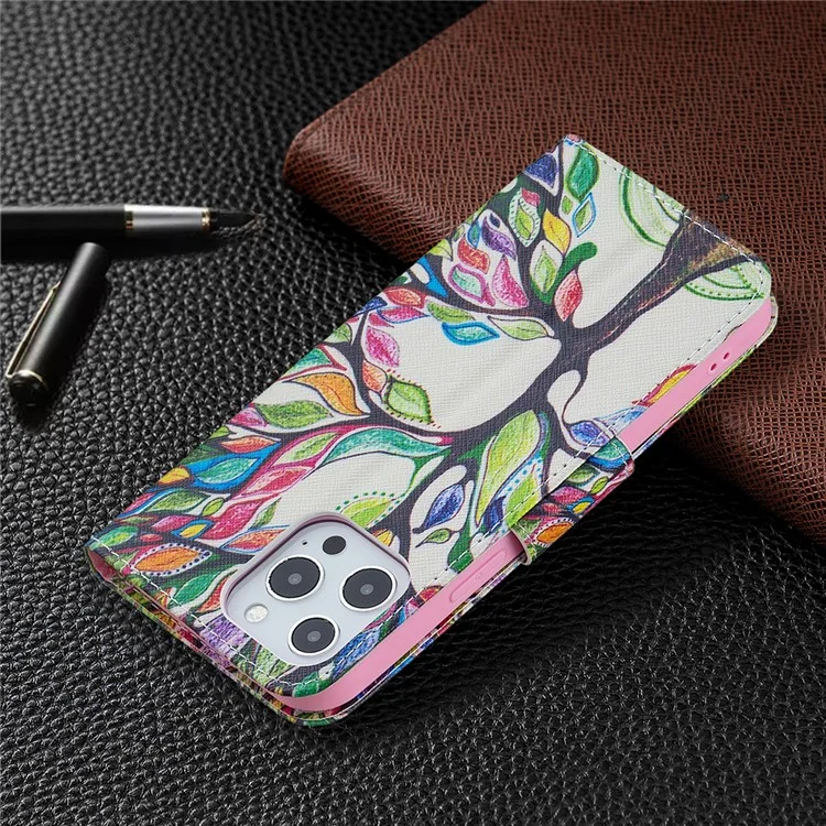 Stand Pattern Printing Premium PU Leather Wallet Phone Case Magnetic Flip Cover for iPhone 13 Pro Max 6.7 inch - Life Tree
