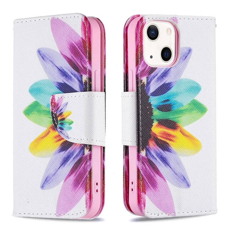 Premium PU Leder Lustige Muster Druck Flip Wallet Stand Case Cover Für IPhone 13 Mini 5,4 Zoll - Sonnenblume