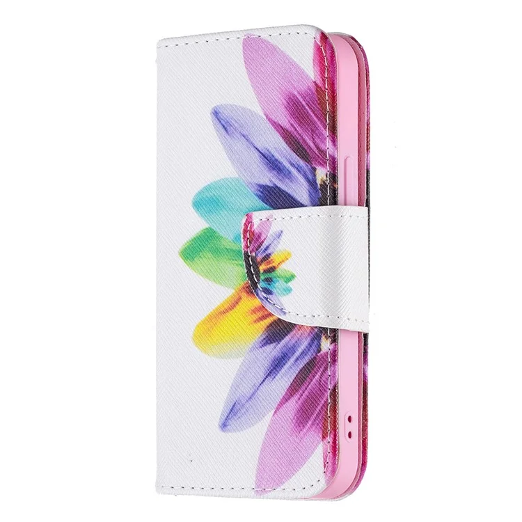 Premium PU Leder Lustige Muster Druck Flip Wallet Stand Case Cover Für IPhone 13 Mini 5,4 Zoll - Sonnenblume