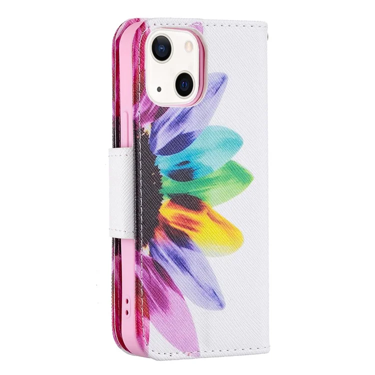 Premium PU Leder Lustige Muster Druck Flip Wallet Stand Case Cover Für IPhone 13 Mini 5,4 Zoll - Sonnenblume