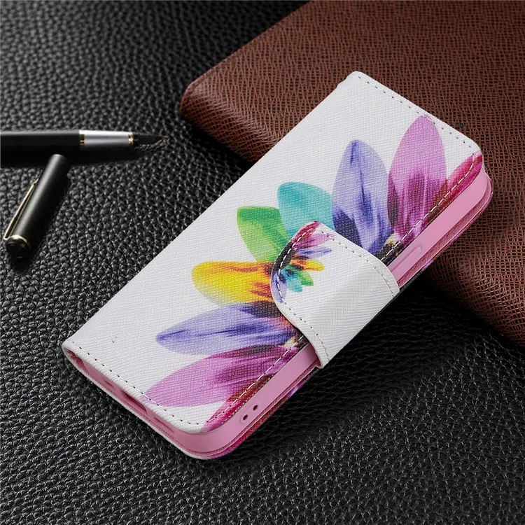 Premium PU Leder Lustige Muster Druck Flip Wallet Stand Case Cover Für IPhone 13 Mini 5,4 Zoll - Sonnenblume