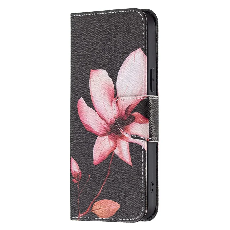 PU Leather Wallet Pattern Printing Stand Feature Magnetic Flip Cover for iPhone 13 Pro 6.1 inch - Lotus