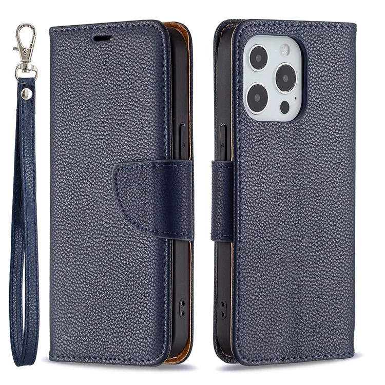 Copertura Completa Cover Litchi Closure Magnetic Closure Wallet Custodia Per Iphone 13 Pro - Blu Scuro