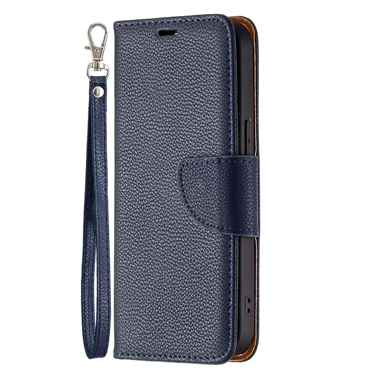 Copertura Completa Cover Litchi Closure Magnetic Closure Wallet Custodia Per Iphone 13 Pro - Blu Scuro
