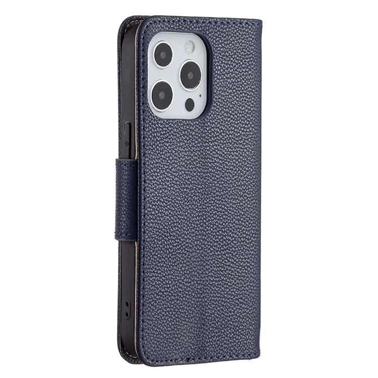 Copertura Completa Cover Litchi Closure Magnetic Closure Wallet Custodia Per Iphone 13 Pro - Blu Scuro
