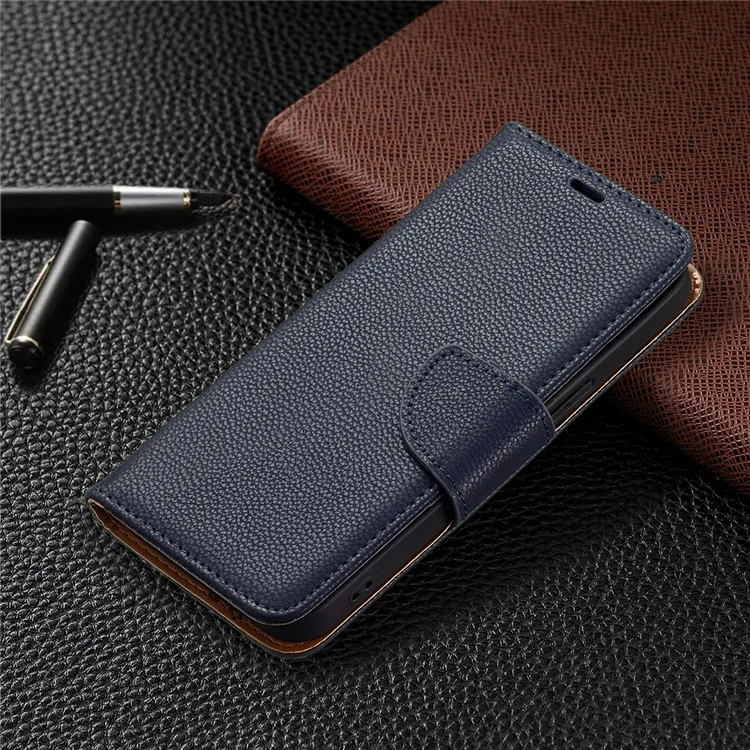 Copertura Completa Cover Litchi Closure Magnetic Closure Wallet Custodia Per Iphone 13 Pro - Blu Scuro