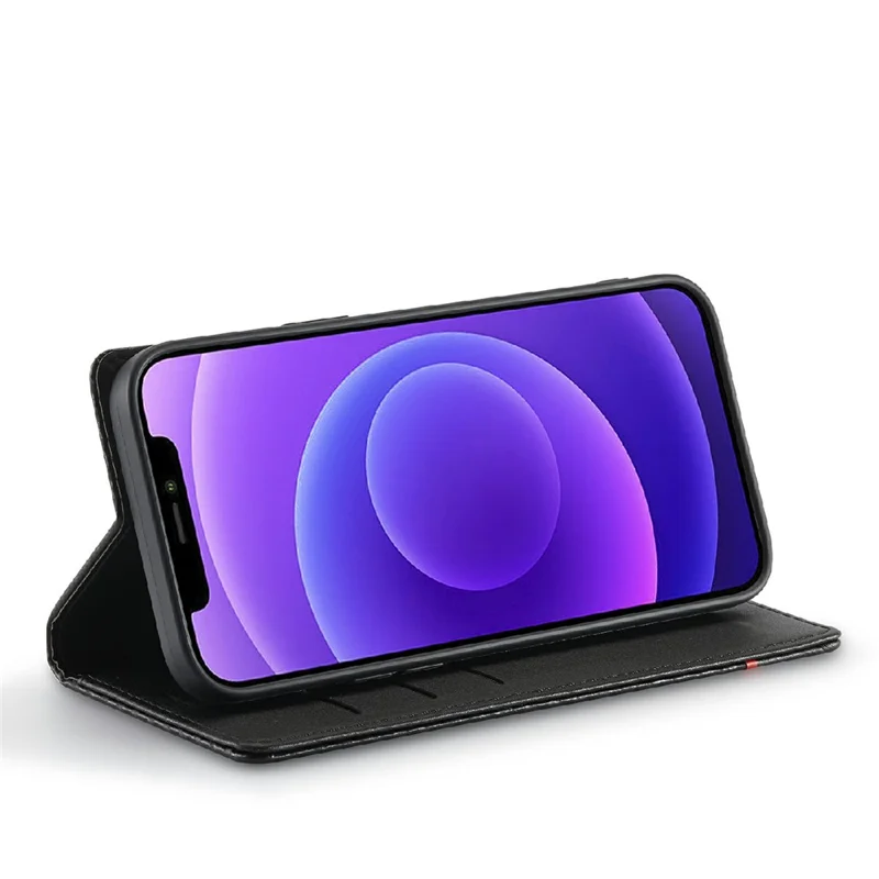 LC.IMEEKE Carbon Fiber Texture Full Protection Leather Stand Wallet Case Shell for iPhone 12 / 12 Pro - Horizontal Red Stripe