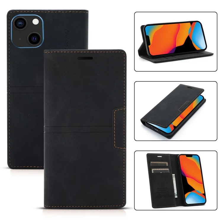 Fantasy Custodia in pelle resistente ai magneti con assorbimento e protezione antiurto per iPhone 13 mini 5.4 pollici - Nero