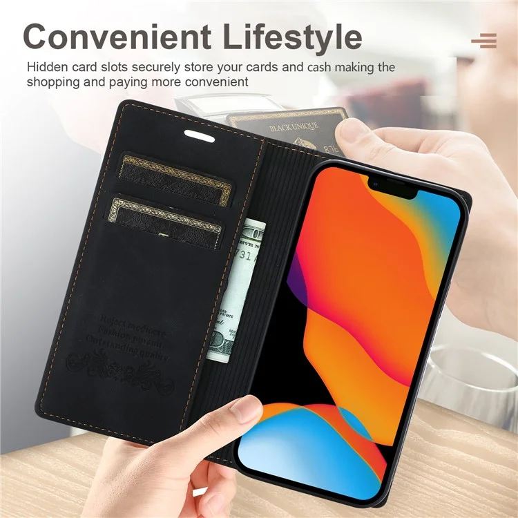 Fantasy Custodia in pelle resistente ai magneti con assorbimento e protezione antiurto per iPhone 13 mini 5.4 pollici - Nero