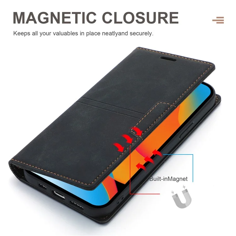 Fantasy Custodia in pelle resistente ai magneti con assorbimento e protezione antiurto per iPhone 13 mini 5.4 pollici - Nero