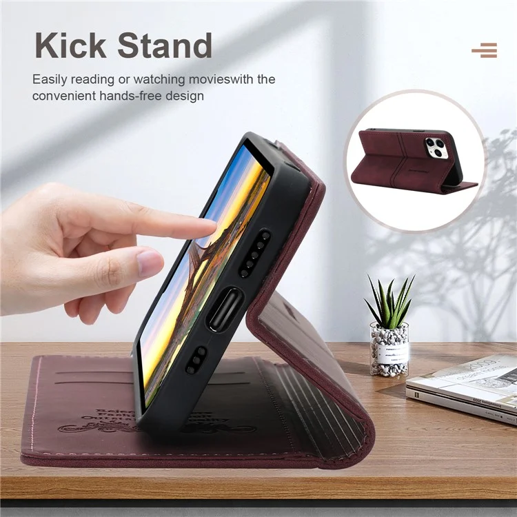 Fantasia Capa de Couro Resistente a Arranhões para Celular Carteira com Absorção Automática para iPhone 13 6.1 polegadas - Vinho Tinto