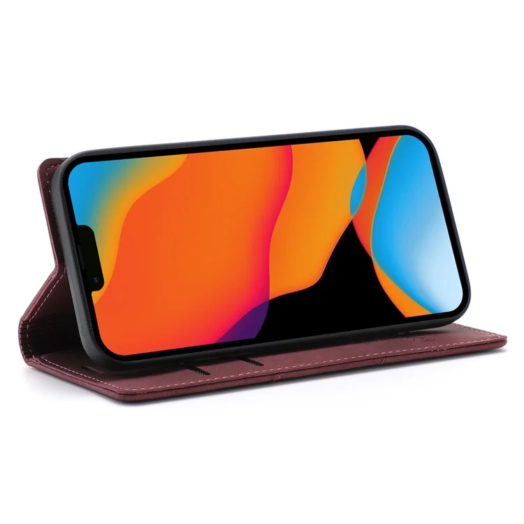 Fantasia Capa de Couro Resistente a Arranhões para Celular Carteira com Absorção Automática para iPhone 13 6.1 polegadas - Vinho Tinto