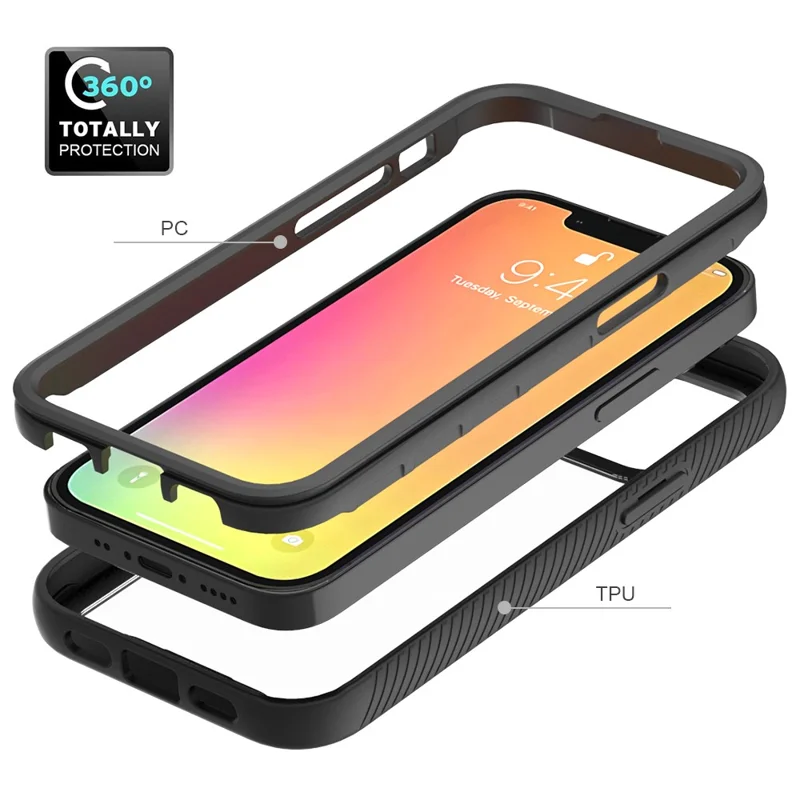 Shockproof Series Hybrid Solid Acrylic Soft TPU Hard PC Protective Phone Case for iPhone 13 mini 5.4 inch - Baby Blue/ Black Frame