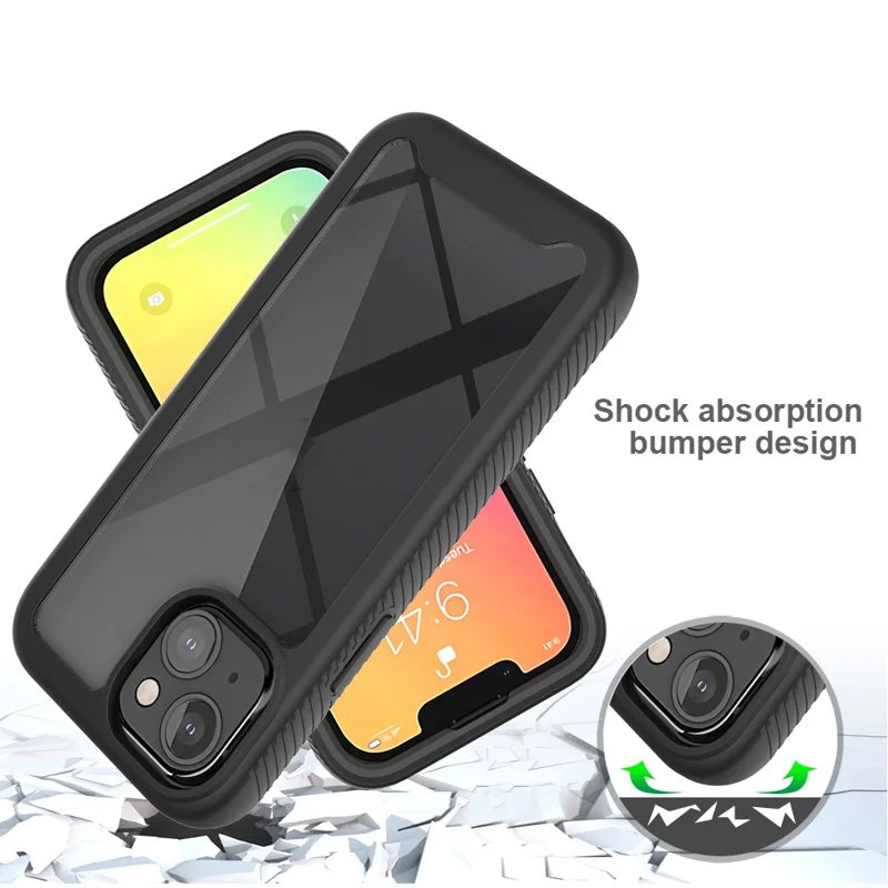 Shockproof Series Hybrid Solid Acrylic Soft TPU Hard PC Protective Phone Case for iPhone 13 mini 5.4 inch - Baby Blue/ Black Frame