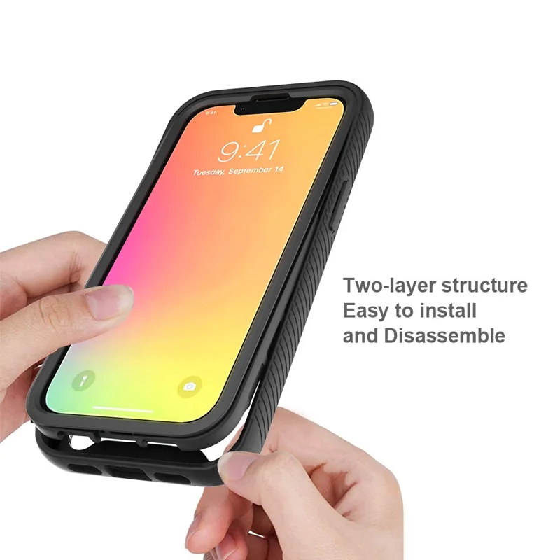 Shockproof Series Hybrid Solid Acrylic Soft TPU Hard PC Protective Phone Case for iPhone 13 mini 5.4 inch - Baby Blue/ Black Frame