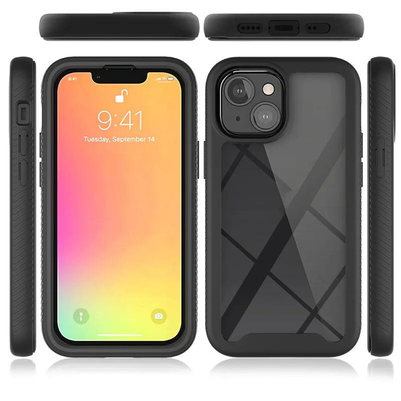 Shockproof Series Hybrid Solid Acrylic Soft TPU Hard PC Protective Phone Case for iPhone 13 mini 5.4 inch - Baby Blue/ Black Frame