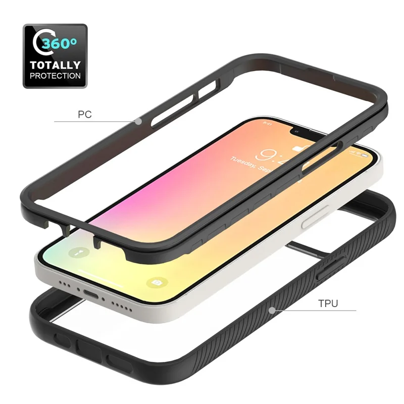 Solid Acrylic Reinforced PC + Soft TPU Frame Shock Absorption Back Cover for iPhone 13 6.1 inch - Black/Black Frame