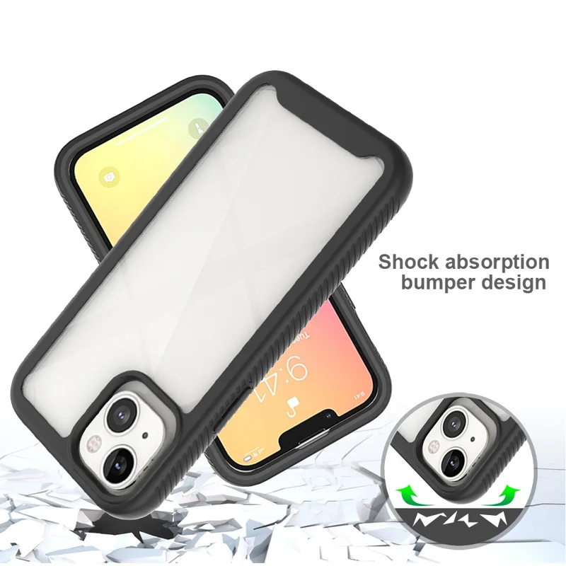 Solid Acrylic Reinforced PC + Soft TPU Frame Shock Absorption Back Cover for iPhone 13 6.1 inch - Black/Black Frame