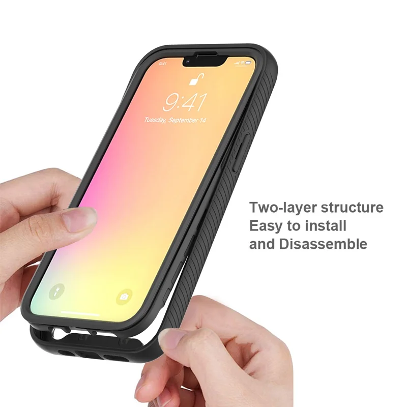 Solid Acrylic Reinforced PC + Soft TPU Frame Shock Absorption Back Cover for iPhone 13 6.1 inch - Black/Black Frame