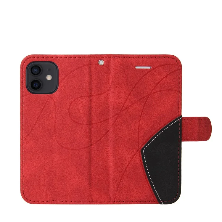 For iPhone 13 mini 5.4 inch Leather Case Wallet Stand Color Splicing Phone Cover - Red