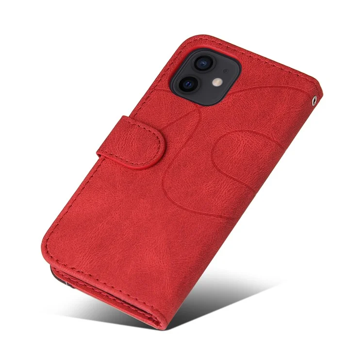 For iPhone 13 mini 5.4 inch Leather Case Wallet Stand Color Splicing Phone Cover - Red
