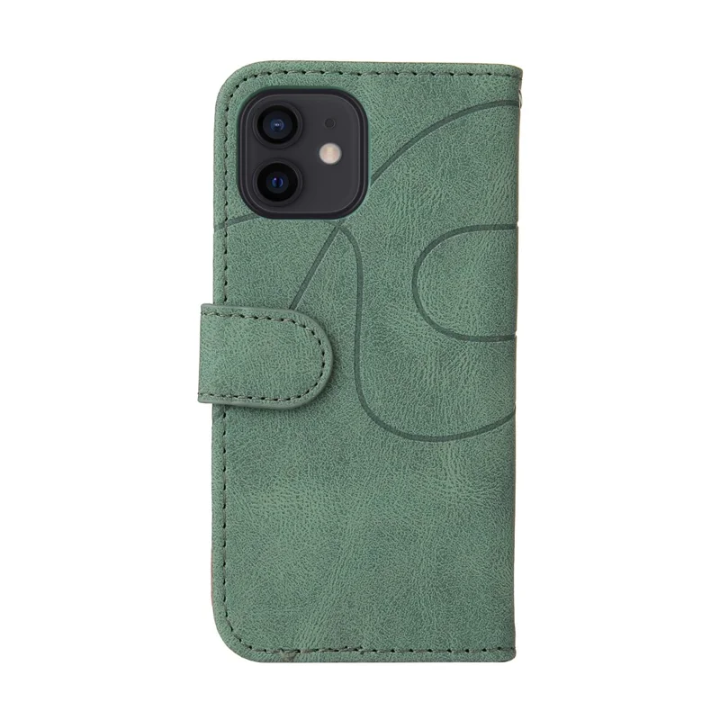 For iPhone 13 mini 5.4 inch Leather Case Wallet Stand Color Splicing Phone Cover - Green