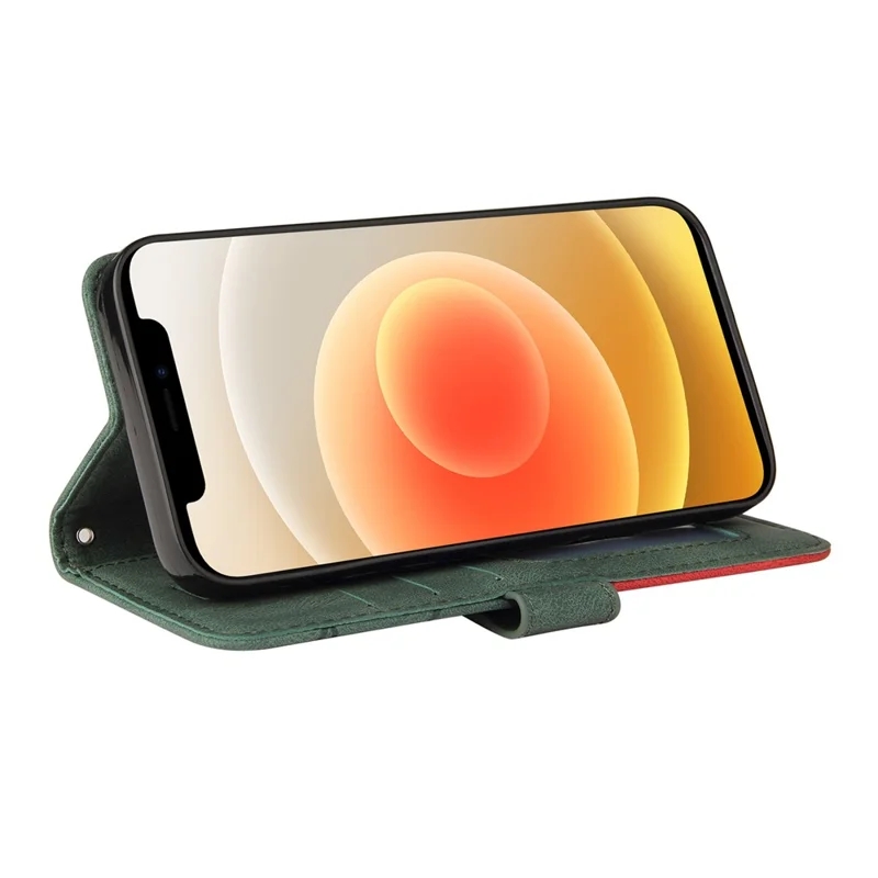 For iPhone 13 mini 5.4 inch Leather Case Wallet Stand Color Splicing Phone Cover - Green