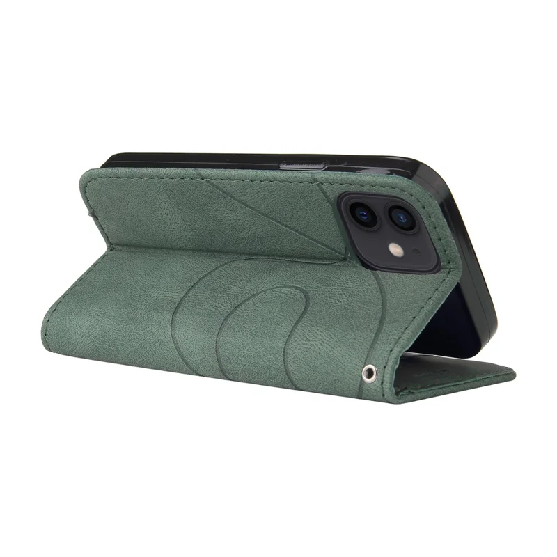 For iPhone 13 mini 5.4 inch Leather Case Wallet Stand Color Splicing Phone Cover - Green