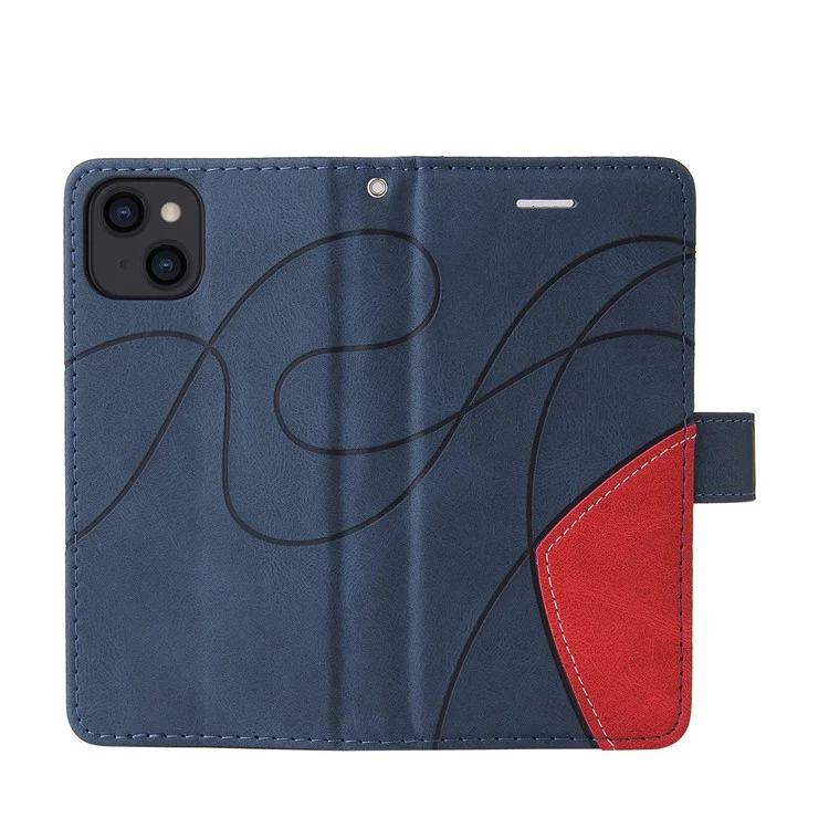 For iPhone 13 6.1 inch Leather Case Wallet Stand Color Splicing Phone Cover - Blue