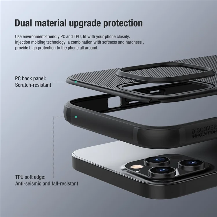 NILLKIN Frosted Shield Anti-Fingerprint Hard PC Back + Soft TPU Edge Hybrid Shockproof Cover für iPhone 13 Pro Max 6,7 Zoll - Schwarz
