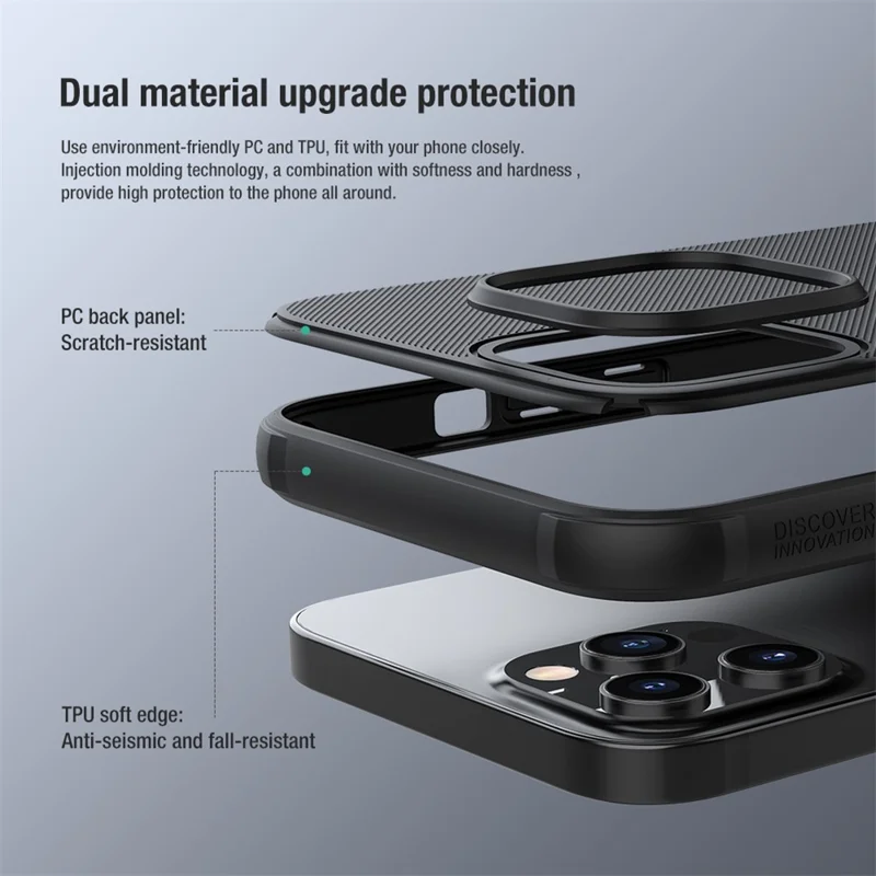 NILLKIN Frosted Shield Dual Layer High Impact Protective Hard Plastic + Soft TPU Tough Cover for iPhone 13 Pro 6.1 inch - Black