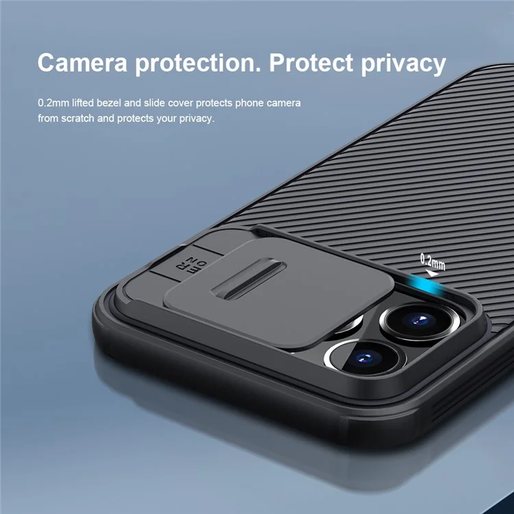NILLKIN CamShield Pro Anti-Fingerprint Hybrid Phone Cover Phone Case con Protección de Cámara para iPhone 13 Pro 6.1 pulgadas - Negro