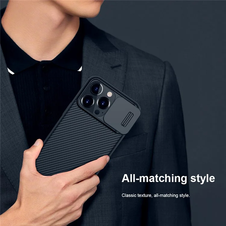 NILLKIN CamShield Pro Anti-Fingerprint Hybrid Phone Cover Phone Case con Protección de Cámara para iPhone 13 Pro 6.1 pulgadas - Negro