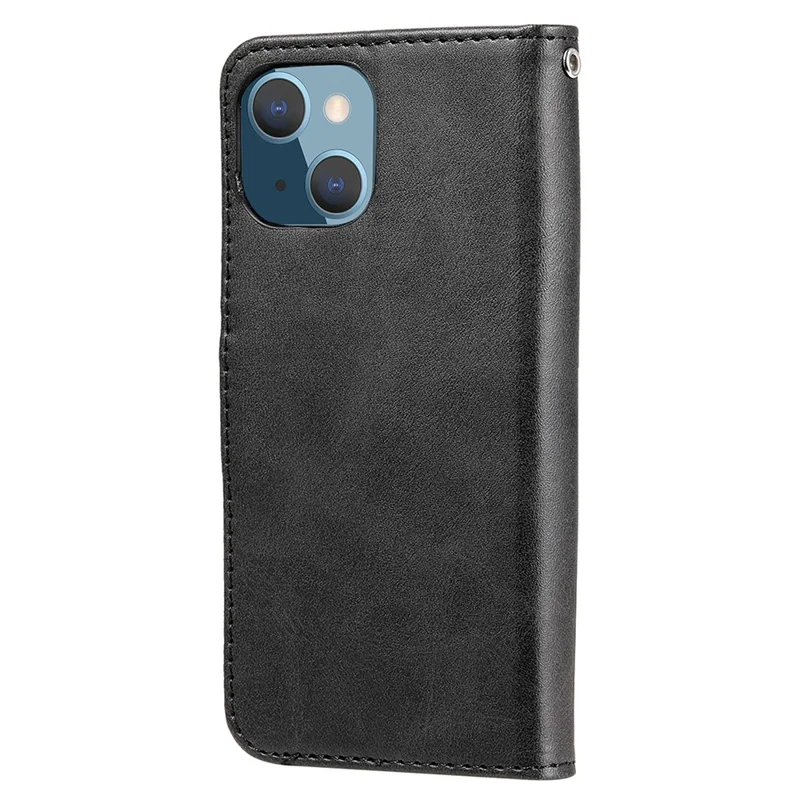 Drop-resistant Zipper Pocket Leather Wallet Phone Shell for iPhone 13 mini 5.4 inch - Black