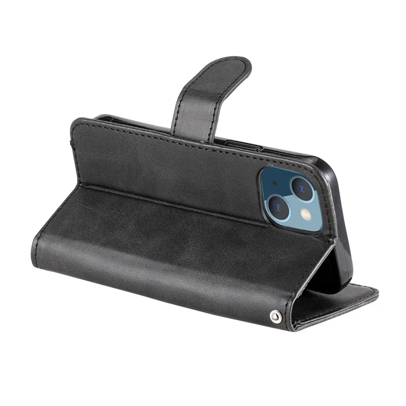 Drop-resistant Zipper Pocket Leather Wallet Phone Shell for iPhone 13 mini 5.4 inch - Black