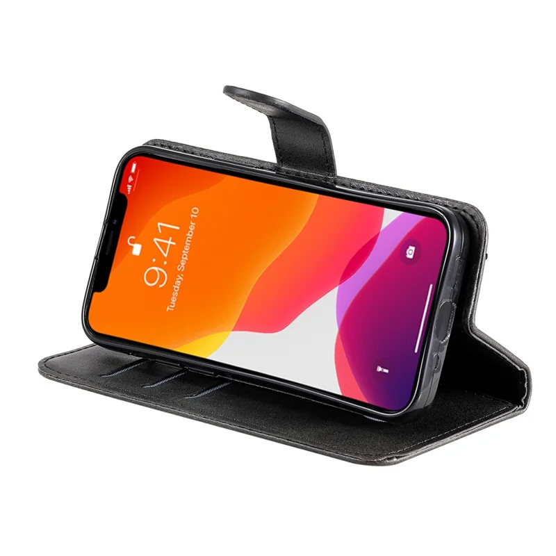 Drop-resistant Zipper Pocket Leather Wallet Phone Shell for iPhone 13 mini 5.4 inch - Black