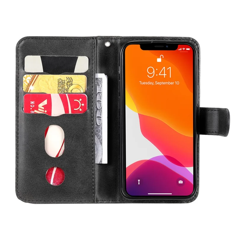 Drop-resistant Zipper Pocket Leather Wallet Phone Shell for iPhone 13 mini 5.4 inch - Black