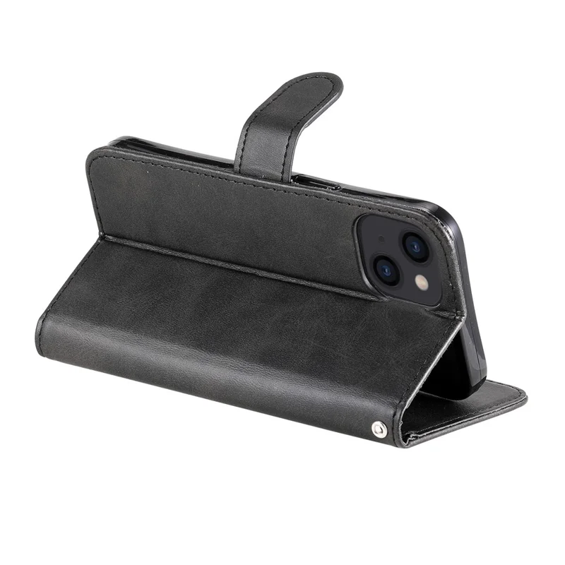 Fuld beskyttende læderwallet med lynlåsetaske til iPhone 13 6,1 tommer - Sort