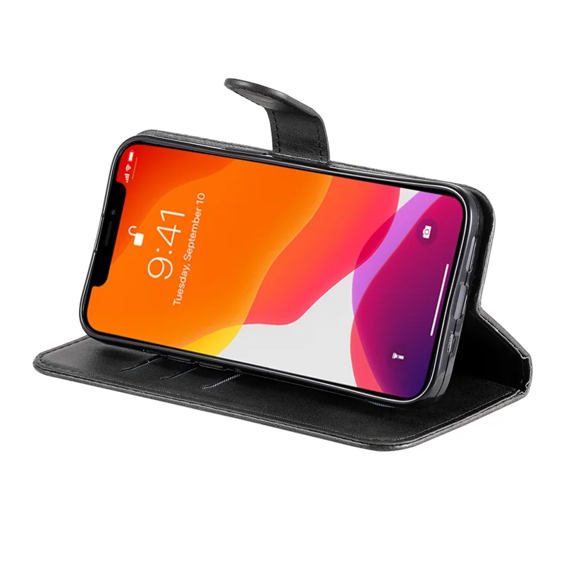 Fuld beskyttende læderwallet med lynlåsetaske til iPhone 13 6,1 tommer - Sort